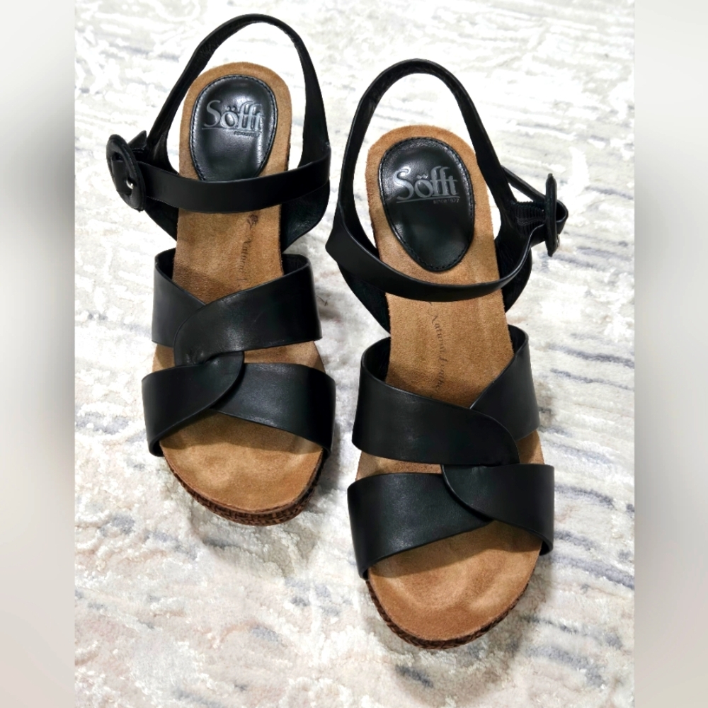 Sofft Casidy Wedge Sandals - Leather Size 8 Like New